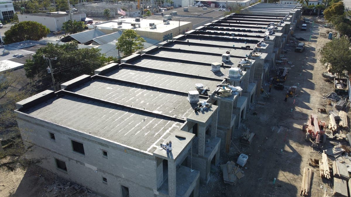 Aerial of a commercial building roof.