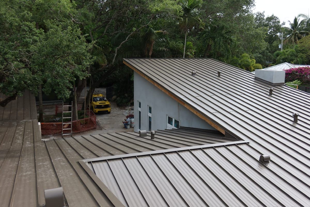 Standing-seam metal roof on a residential home.
