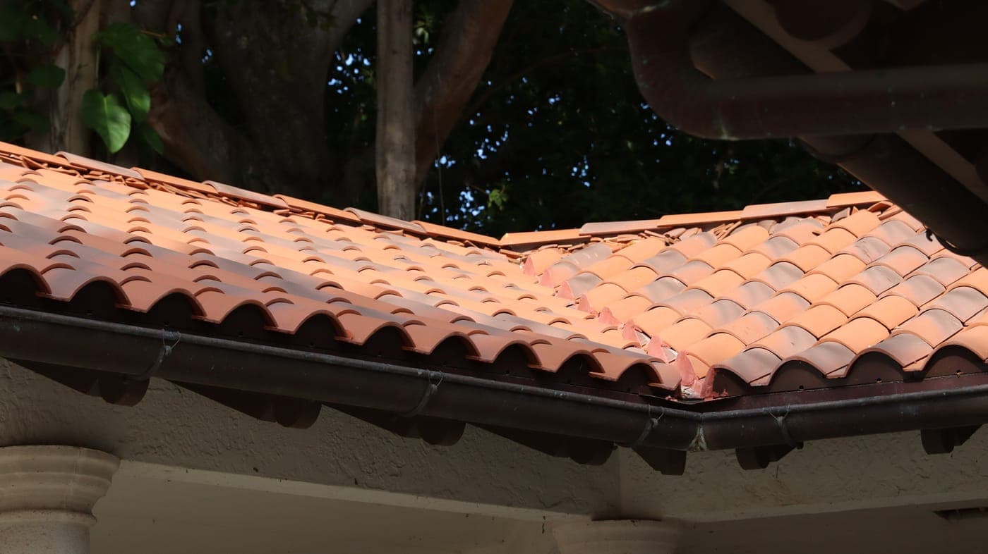 Close-up of a well-maintained barrel tile roof.